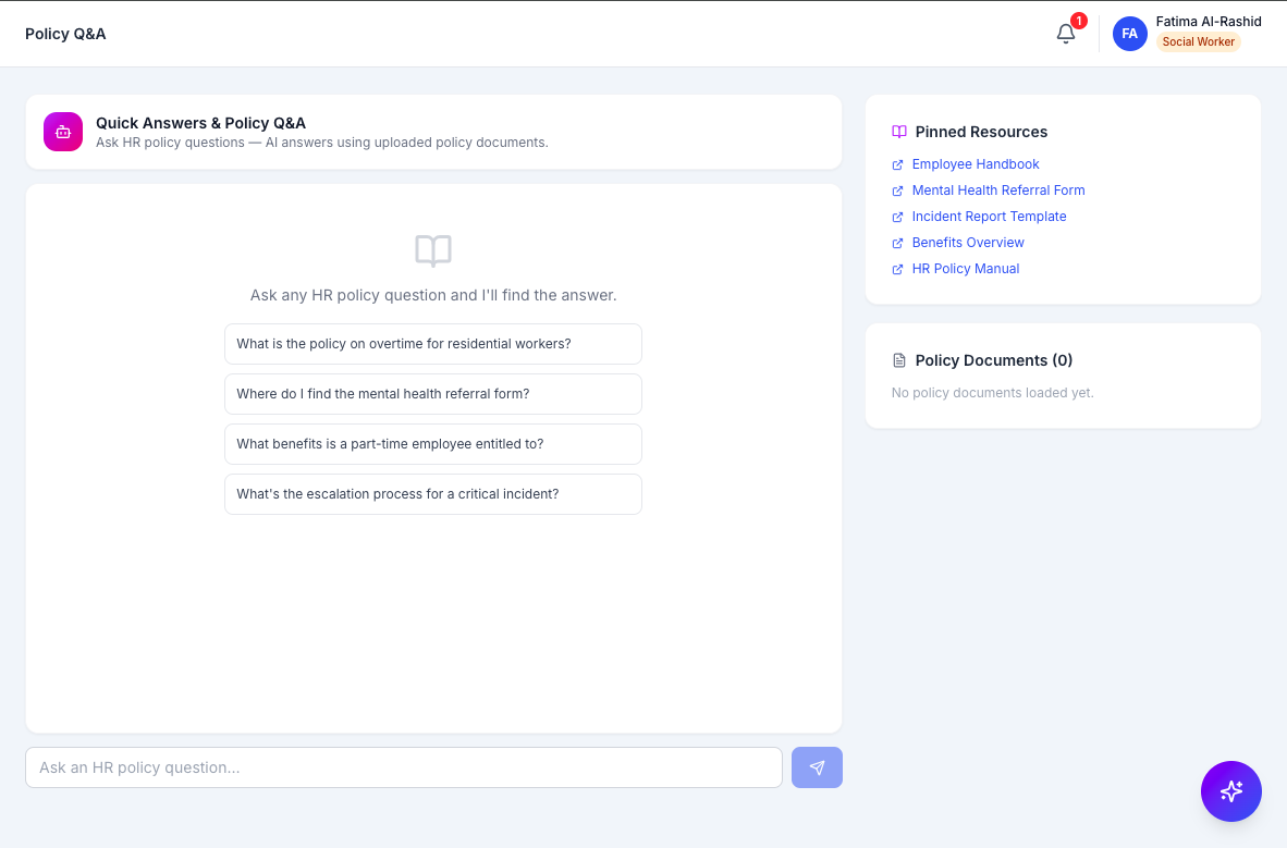RaavPro AI assistant answering a policy question from uploaded documents
